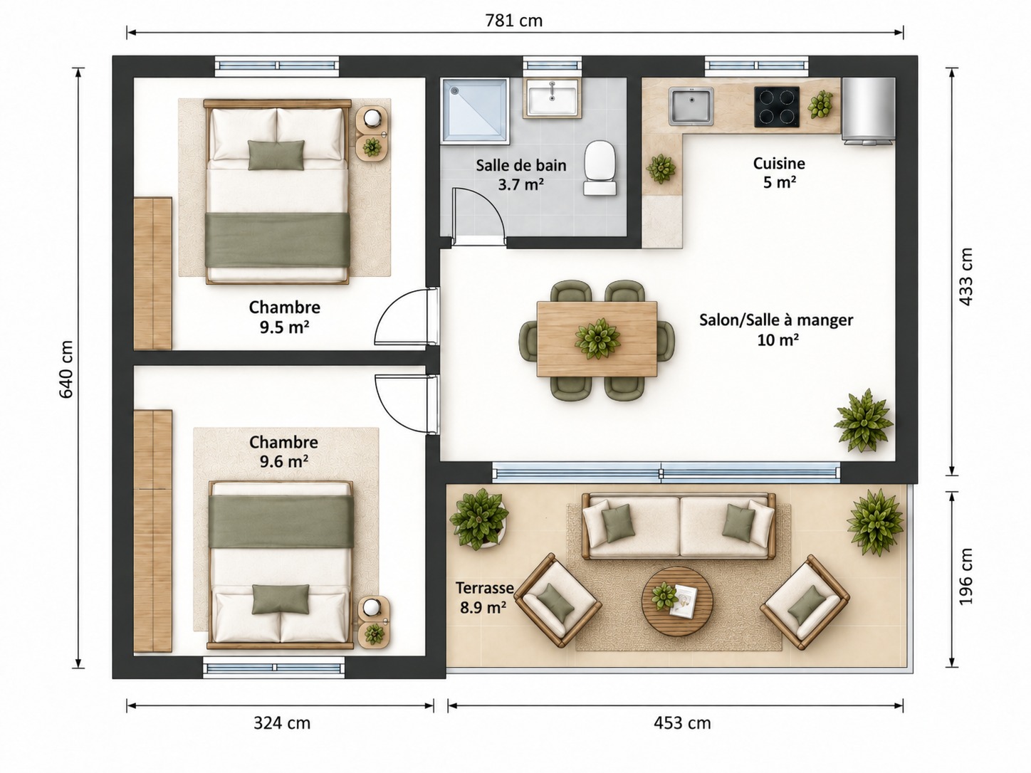 Plan 2D — Bungalow « HIBISCUS »