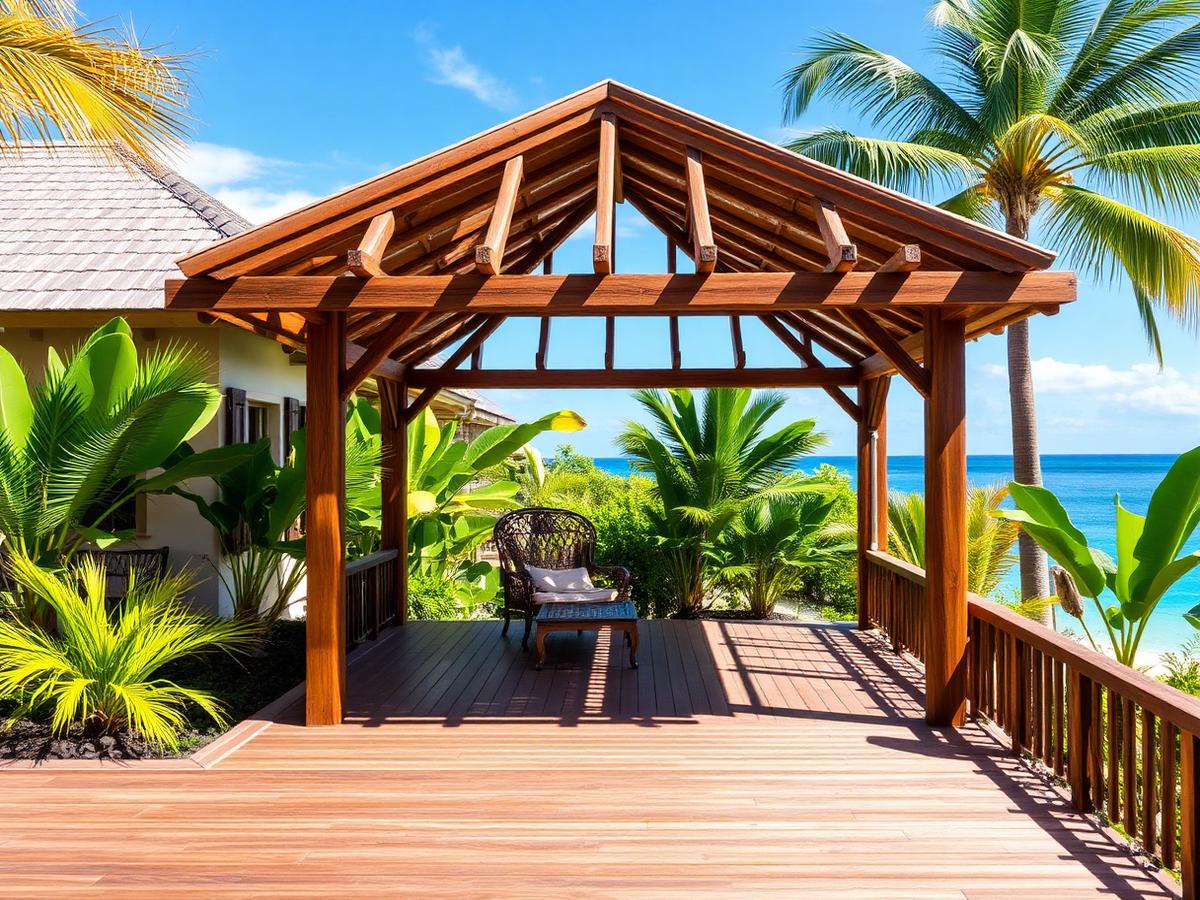 Carbet et deck en bois exotique à Le Gosier